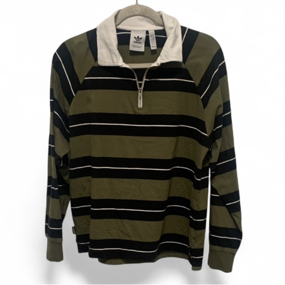 adidas Olive and Black Striped Long Sleeve Top